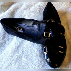 Tod's Black Flats with Gold Accents